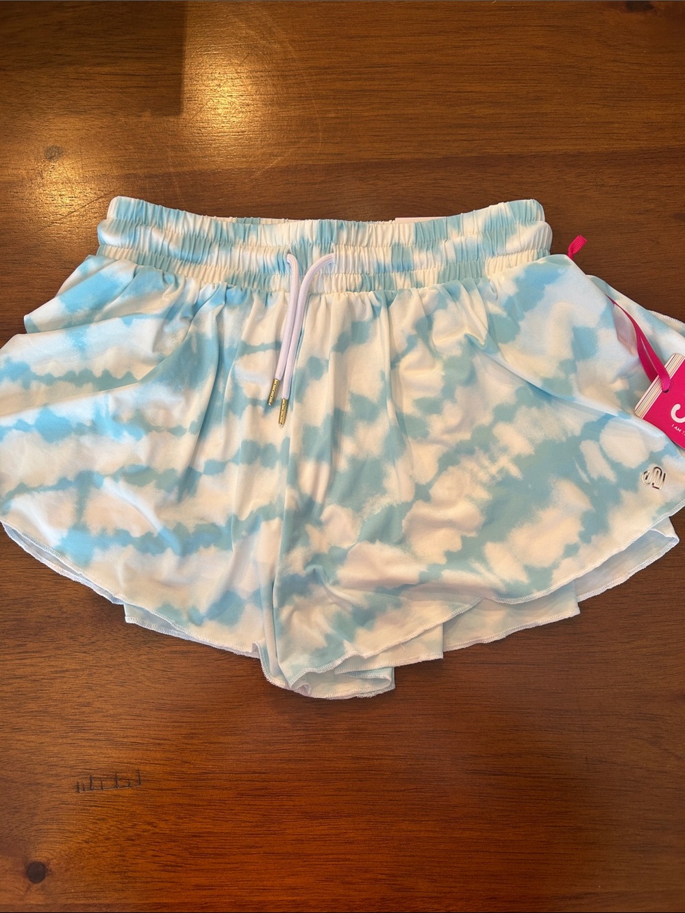 Tie-Dye Light Blue & White girls Flutter Drawstring ShortsJUSTICE